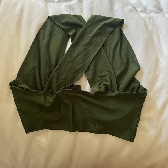 Shein Women Cross Wrap Crop Tank Top in Army Green - Picture 2 of 6